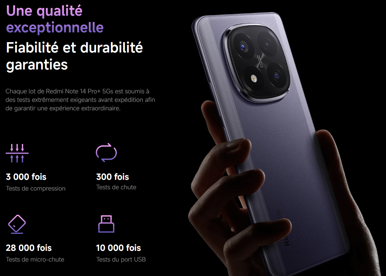 Le Redmi Note 14 Pro+ a subi des tests rigoureux pour garantir sa durabilité